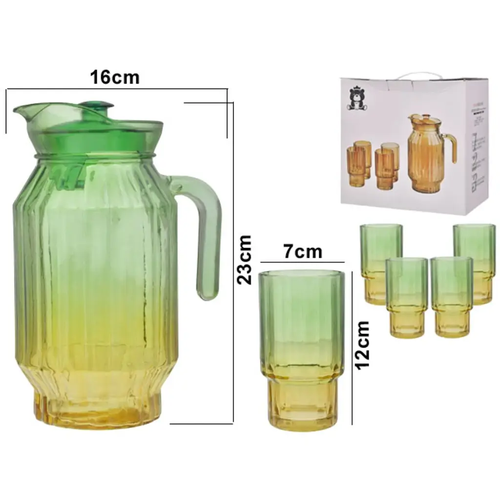 JARRA C/VASO VIDRIO SETX5PZ. REF:SAN5630 16X23CM Y 7X12CM