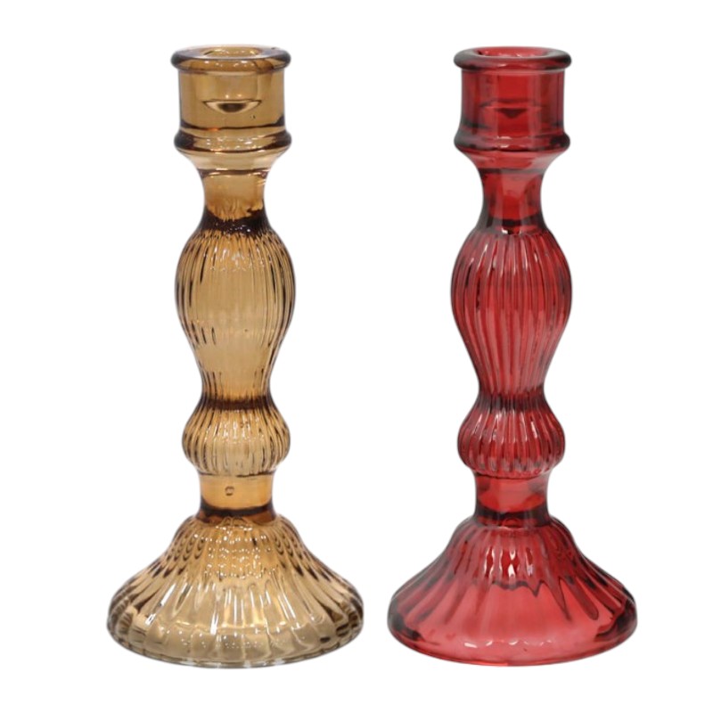 Candelabro vidrio rojo - ámbar, 8.8x20cm, REF:HM1166