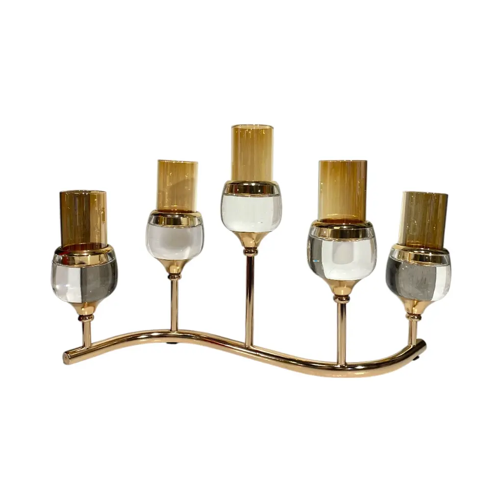 CANDELABRO METALICO/VIDRIO DORADO 46X19X30CM