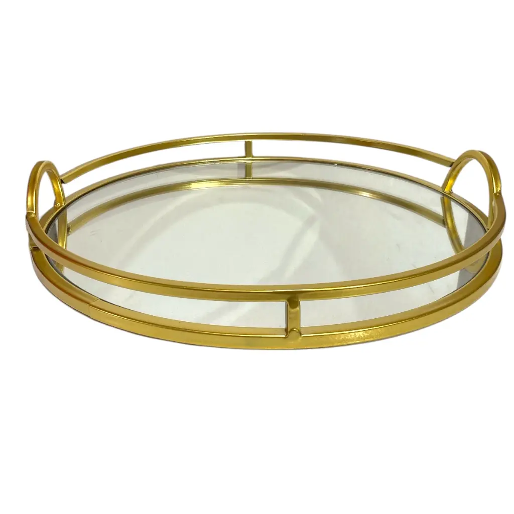 BANDEJA METALICA CON BASE DE ESPEJO 38CM DIAMETRO Y 6.5 ALTO.