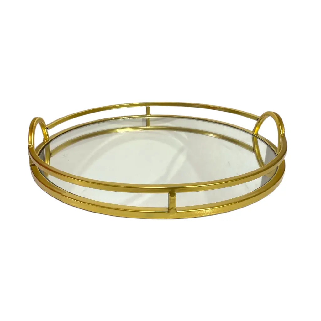BANDEJA METALICA CON BASE DE ESPEJO 33CM DIAMETRO Y 5.5CM ALTO. 