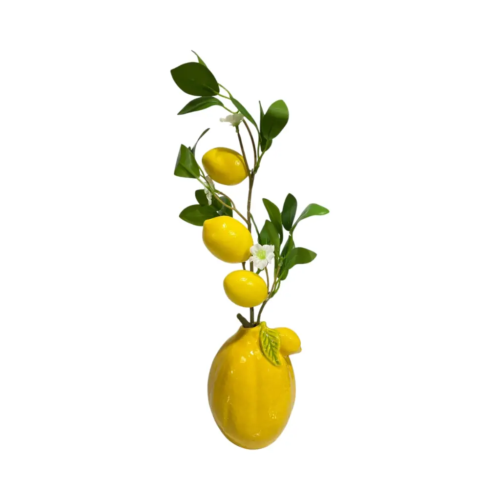 JARRON CERAMICA LIMON, CON RAMA DE LIMON 10X10X43CM