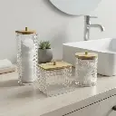 ORGANIZADOR DE BAÑO/MAQUILLAJE SETX3 PZ. ACRILICO TRANSPARENTE/TAPA BAMBOO 