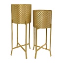 SET DE 2 PORTA MACETAS METALICOS DORADO 30X30X78CM Y 27X27X68CM