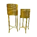 SET DE PORTA MACETAS METALICO DORADO 30X30X78CM Y 27X27X68CM