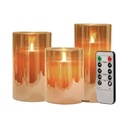 SET DE 3 VELAS LED AMBAR CANDELABRO, A PILAS 3A"X3 C/U, 10,13,15CM Ø:8CM C/U - A CONTROL REMOTO