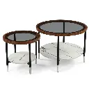 SET DE 2 MESAS DE CENTRO MADERA Y VIDRIO REF:HM1999/YM125 - G:70X70X54CM P:44X44X43CM