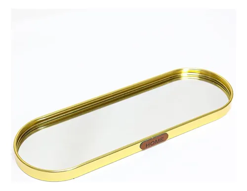BANDEJA DE ALUMINIO DORADO CON ESPEJO 40X12CM 