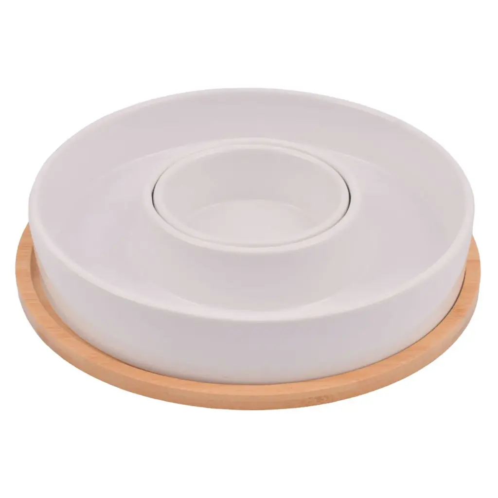 PORTA PIQUEOS PORCELANA CON BASE DE BAMBOO REF:20A3008-1-2 23X5CM