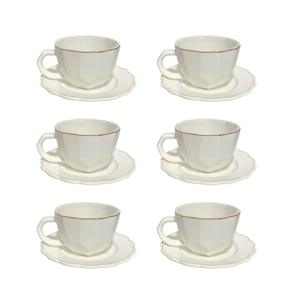 SET DE 6 TAZA/PLATO PORCELANA FILO DORADO, 12PCS. 200ML