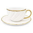 Set de 6 tazas con plato diseño curvas filo dorado, 12pzs 250ML 