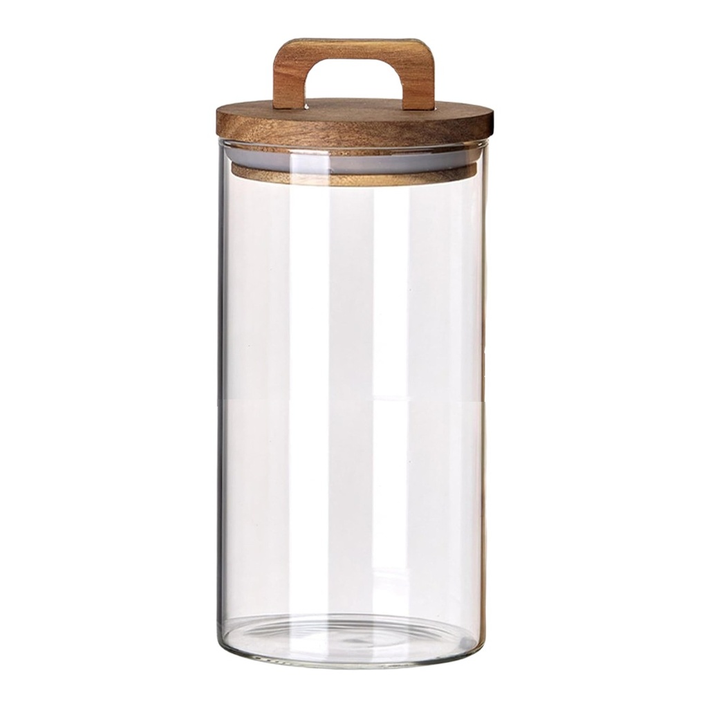 FRASCO DE VIDRIO CON TAPA DE MADERA HERMETICOS 9X19CM 600ML