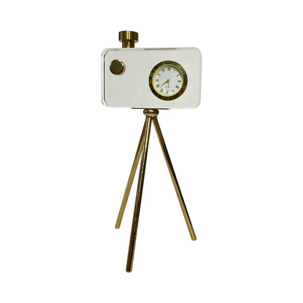 CAMARA DECOR DE CRISTAL/METAL CON RELOJ 12X10X26.5