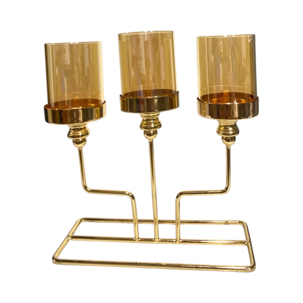 CANDELABRO METAL/VIDRIO DORADO 22X9X23CM