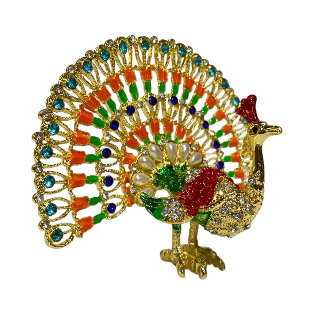 JOYERO PAVO REAL METAL ENLOSADO 14X9X11CM
