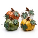 Calabaza pequeña de cerámica con hojas hierro, 9x8cm
