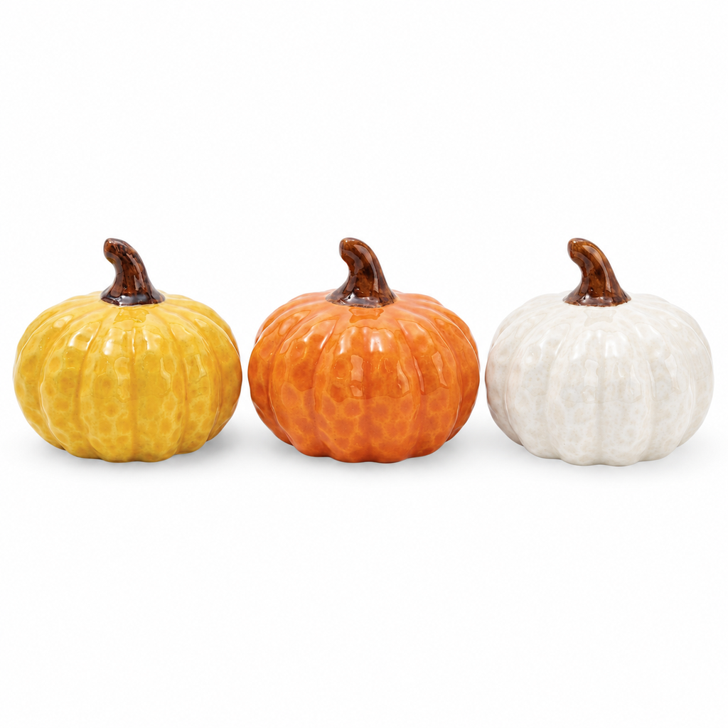 Calabaza pequeña de cerámica 3 colores, 9x8cm