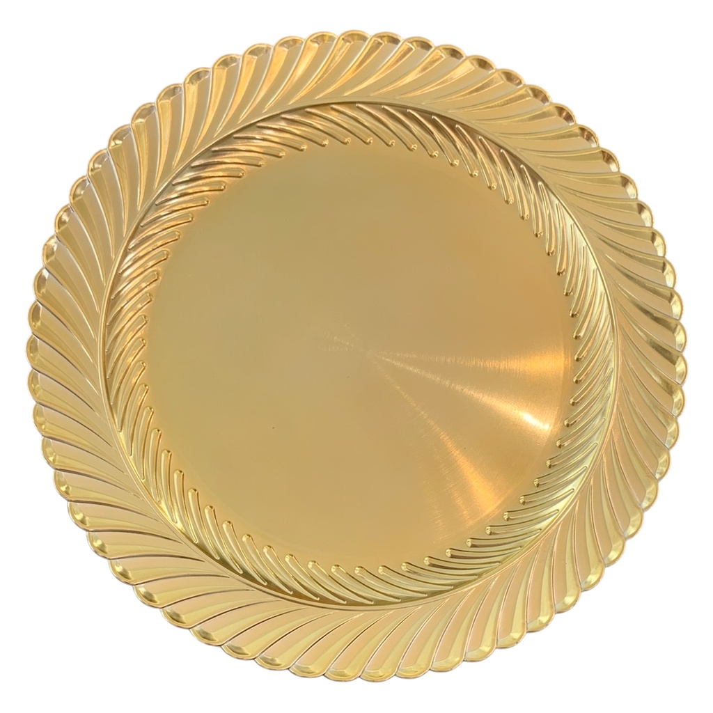 PLATO BASE PVC DORADO CON TEXTURA HOJAS 33CM 