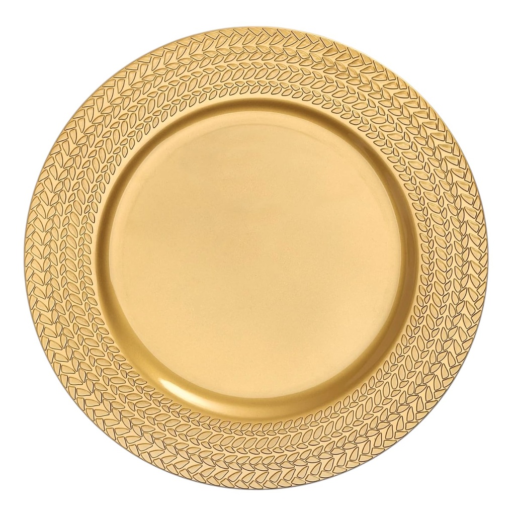 PLATO BASE PVC DORADO CON FILO HOJAS 33CM 