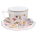 JUEGO DE 6 TAZAS CON PLATO FLORAL CERAMICA X12PCS. 200ML