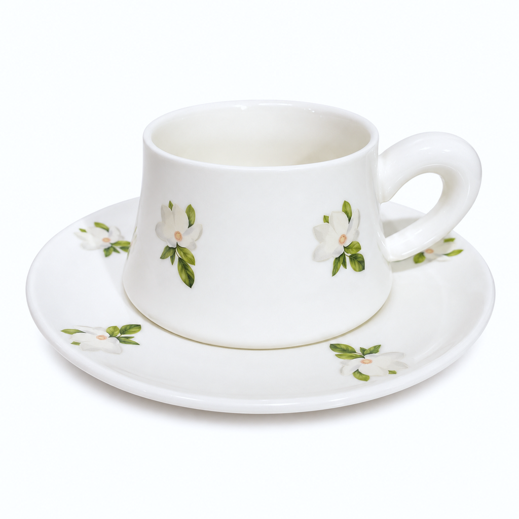 SET TAZA Y PLATO MAGNOLIA MINI CERAMICA. 250ML - 2PZS