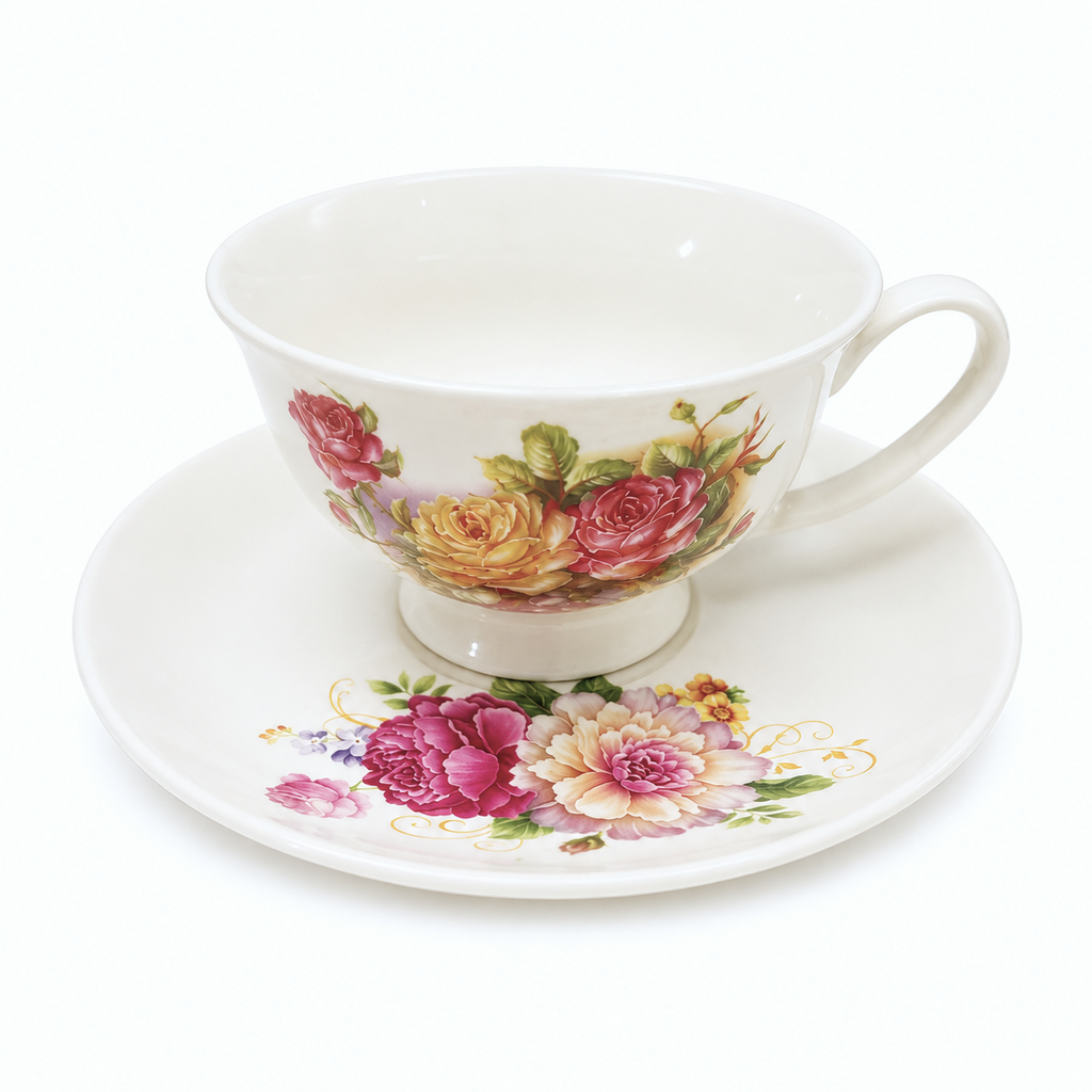 SET TAZA Y PLATO FLORAL CERAMICA. 250ML - 2PZS