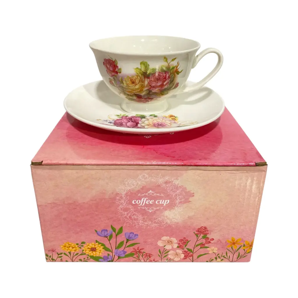TAZA C/PLATO ROSAS CERAMICA SETX2PCS. 250ML 