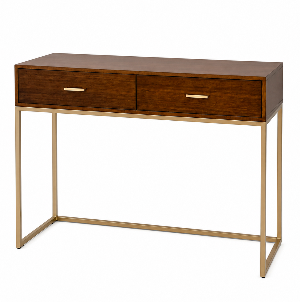 CONSOLA RECIBIDOR MADERA NOGAL - BASE HIERRO 120X91X40CM