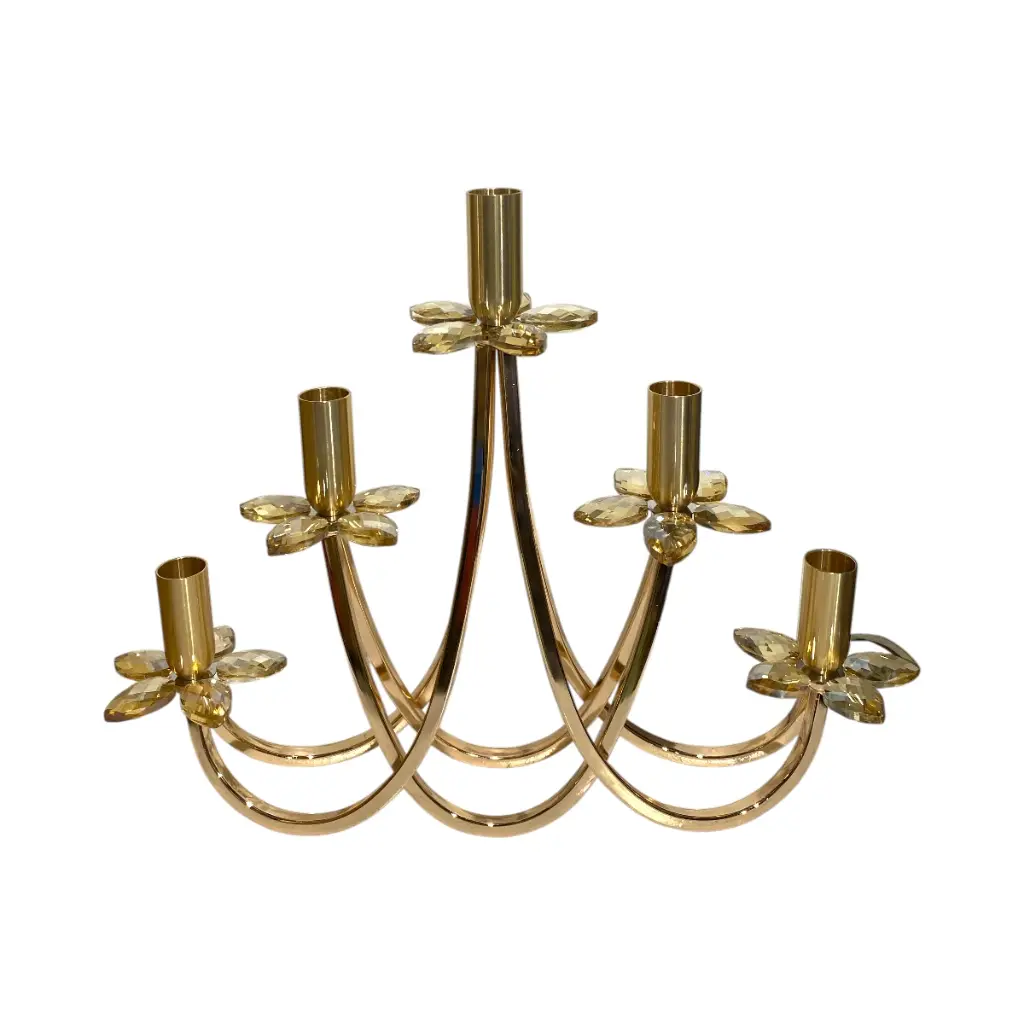 CANDELABRO METALICO DORADO/VIDRIO DE 5VELAS 40X9X31CM