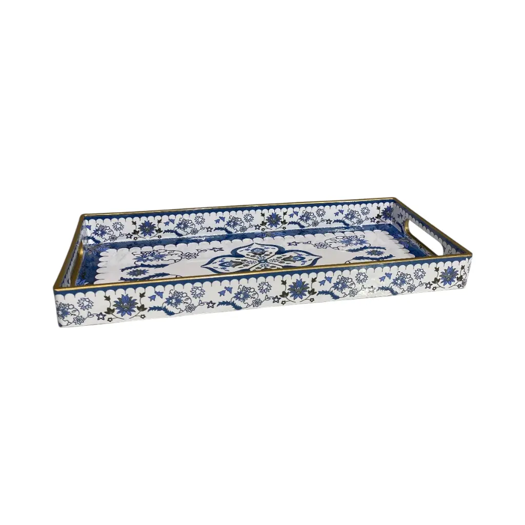 BANDEJA DECORATIVA AZUL PVC 34.5X15X3.5CM