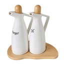 SET DE ACEITERO Y VINAGRERA DE CERAMICA CON BASE DE BAMBOO 20X10X21CM