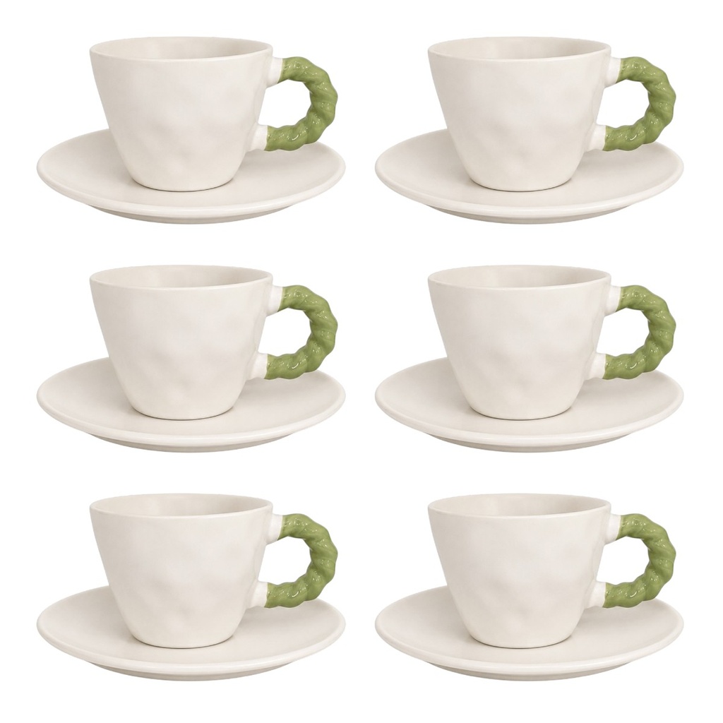 JUEGO DE 6 TAZAS CON PLATO CERAMICA X12PCS. 300ML 
