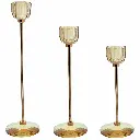 CANDELABRO METAL/VIDRIO DORADO X3PZ. REF:ES29260 8X19CM/24CM/29CM