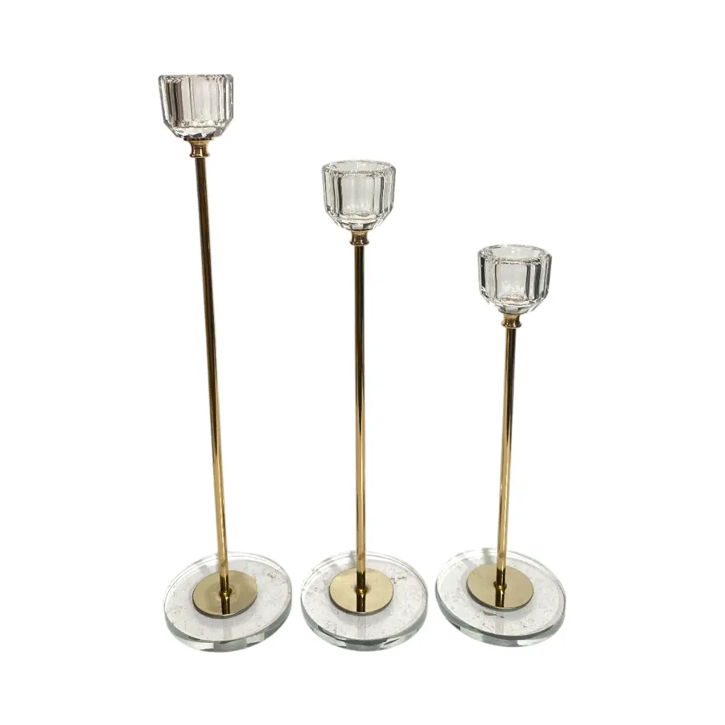 CANDELABRO METAL/CRISTAL TRANSP X3PZ. REF:ES29260 8X33CM/28CM/23CM 