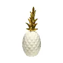 Piña Decorativa de Cerámica Blanca/Dorada, Estilo Nórdico Moderno, Centro de Mesa, 10x25Cm. 