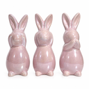 Conejos de cerámica La Prudencia, 3pzs. 3 tonos, 5x6x12cm.