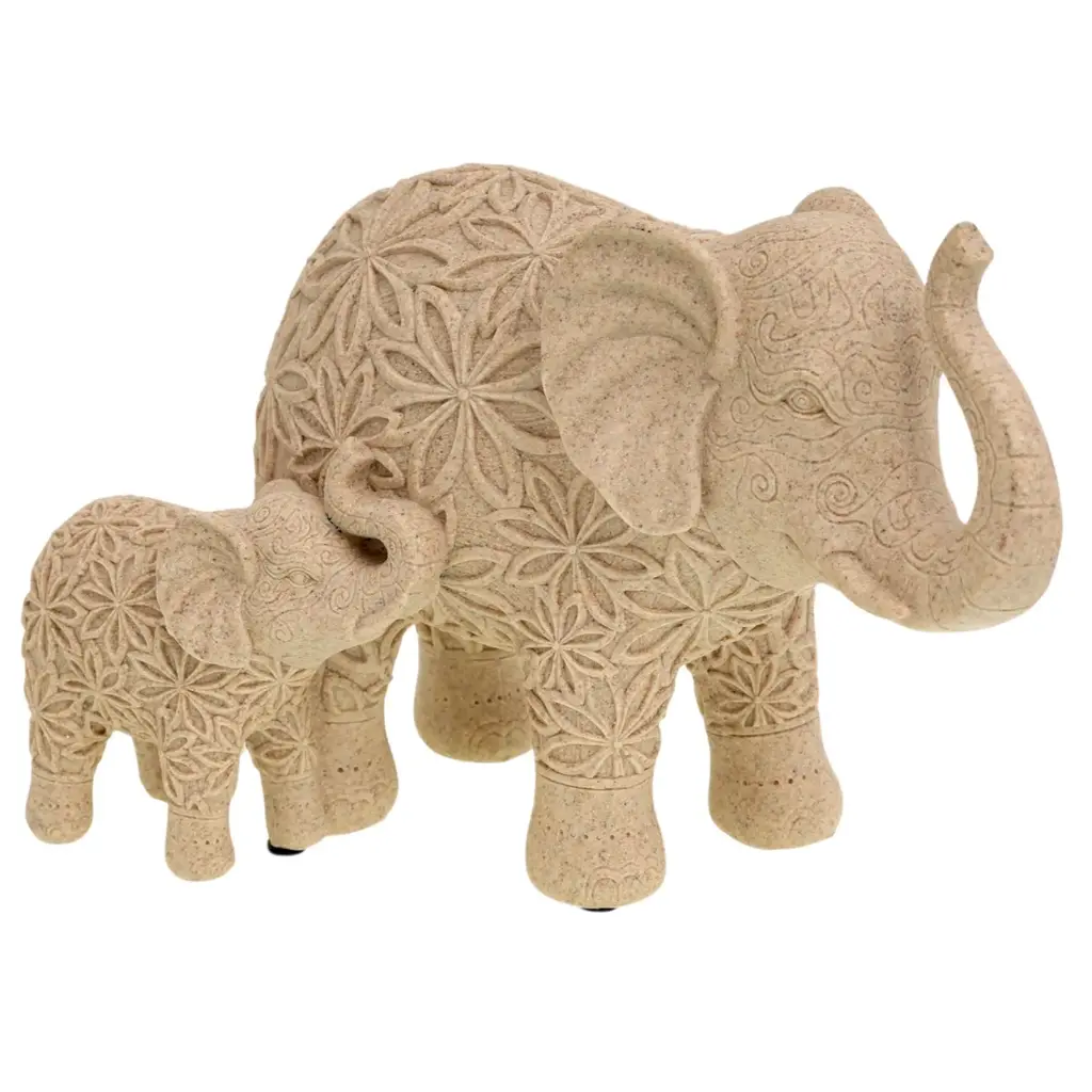 Figura Decorativa Elefante y Cría de Poliresina - Estilo Natural Morani, Ref:TG173193 27x14x17cm