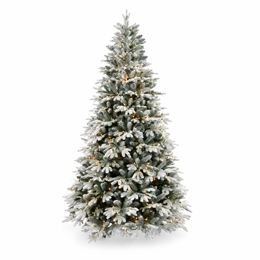 Árbol de Navidad Nevado de Lujo con Luz Led Cálida 210cm y Ø 140cm 