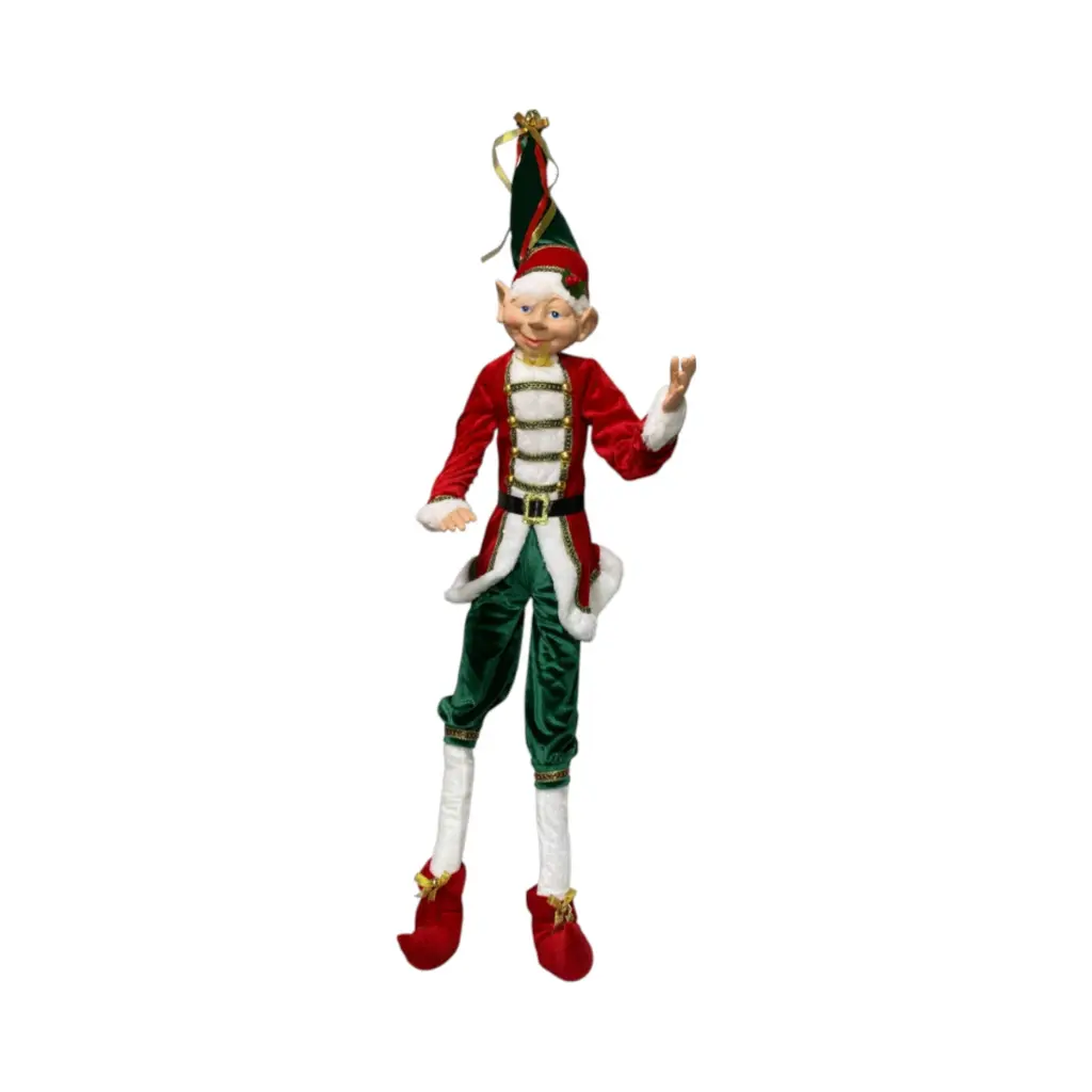 Elfo Navideño rojo con verde Tradicional, 25x15x120cm 
