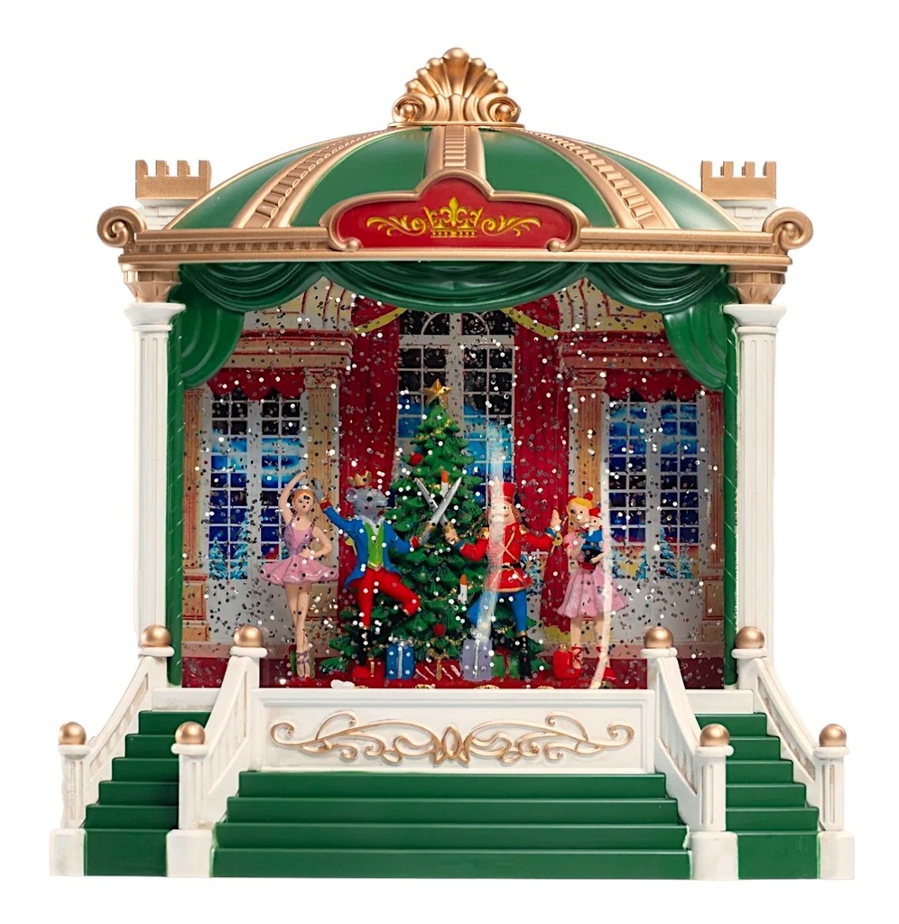 Teatro Navideño musical con luz. 3AAA 1.5v o USB. 20x11x23cm