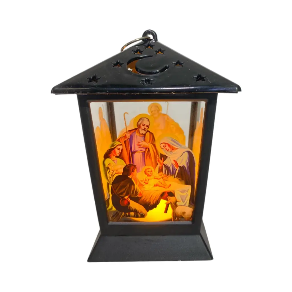 Farol led sagrada familia, pvc. 9x9x13cm