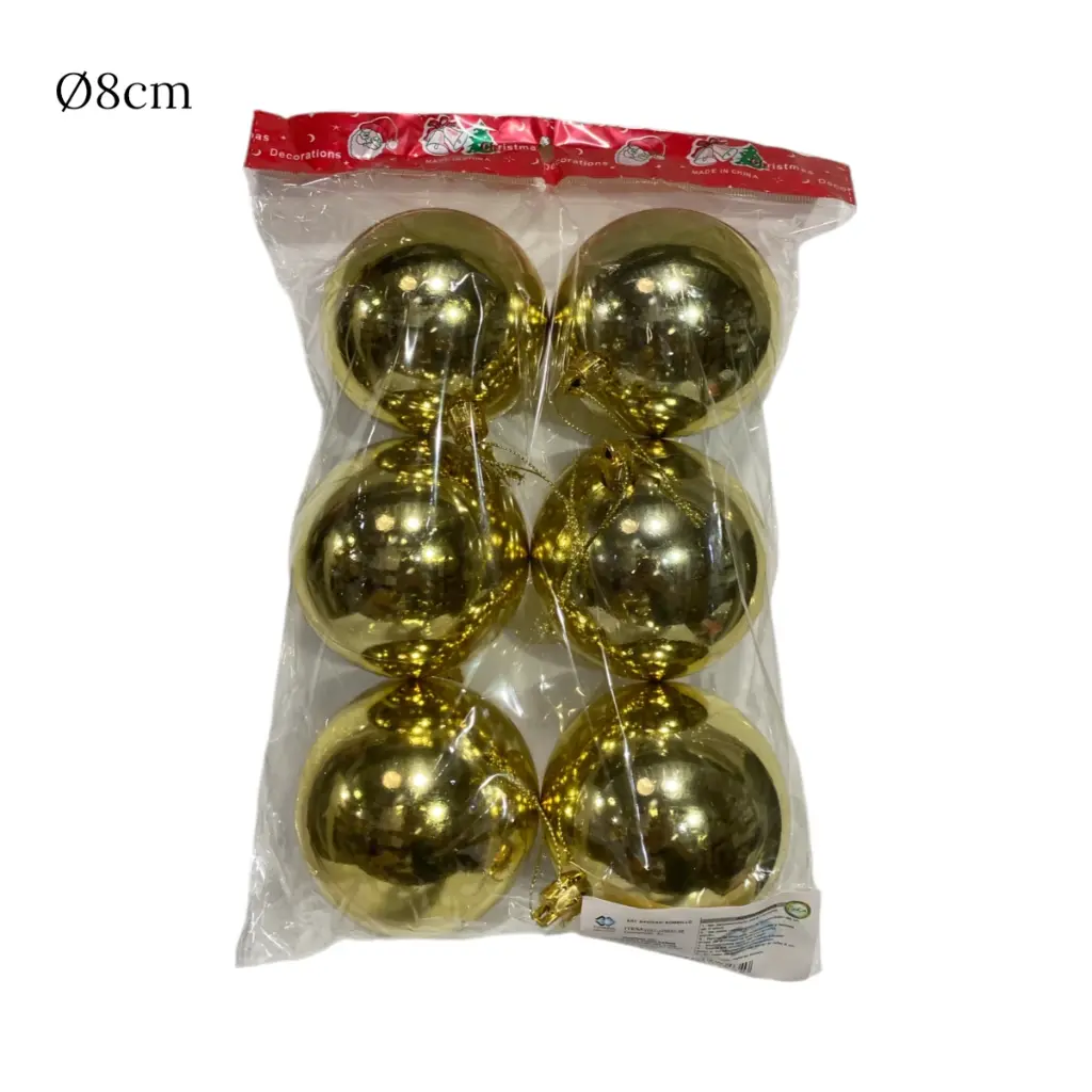 Bombillo de Navidad Dorado Ø8cm, Set x 6pcs.