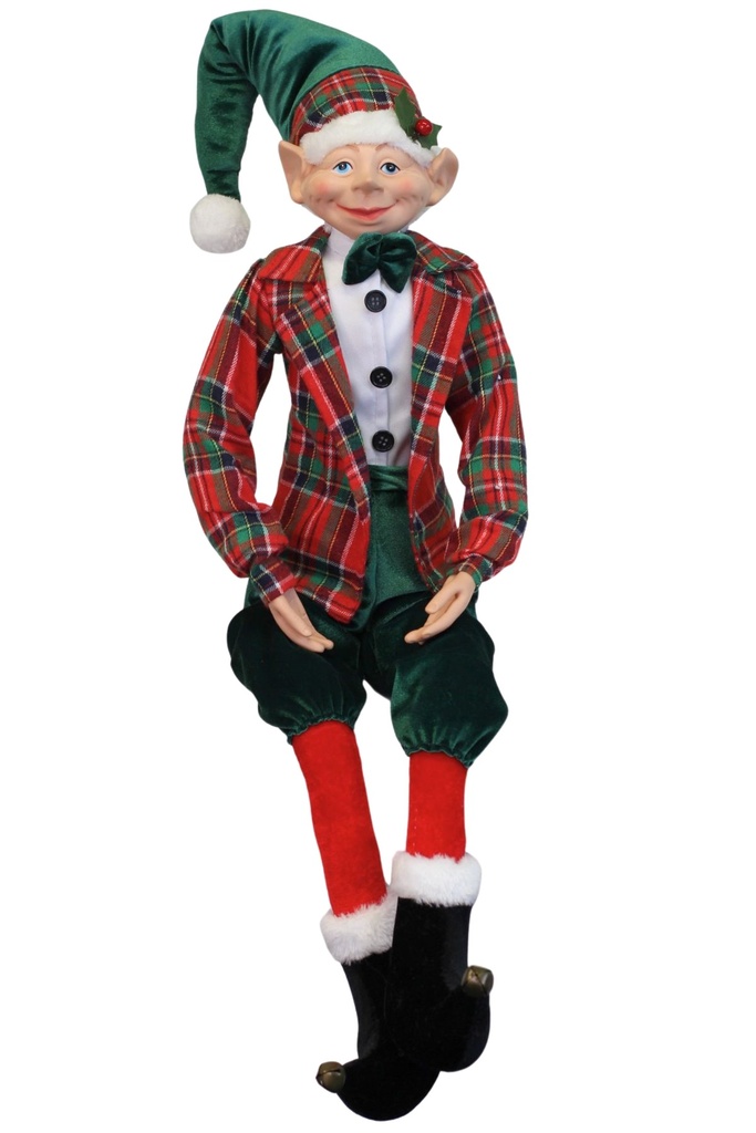 Elfo Navideño rojo con verde Cuadros, 20x12x100cm   