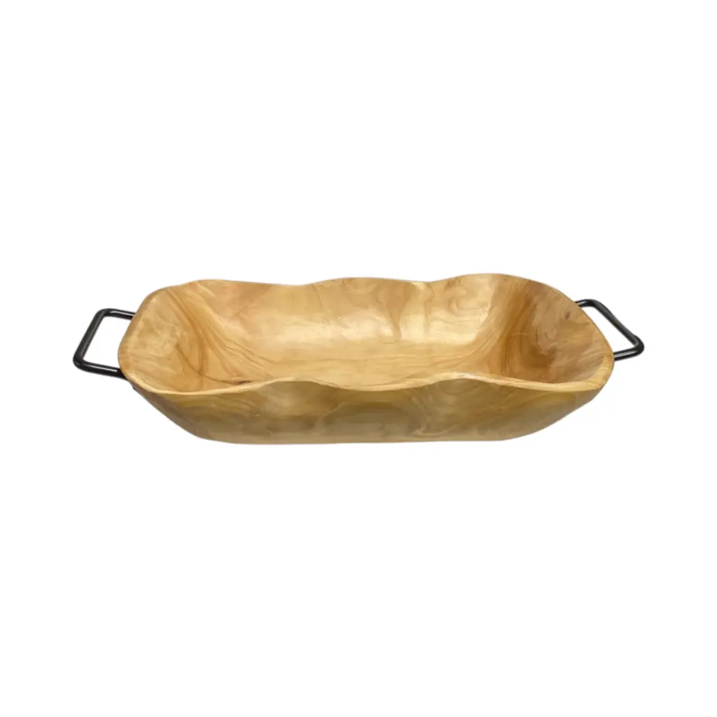 Bandeja de Madera Natural, con agarradera de hierro. 47x22x8.5cm 