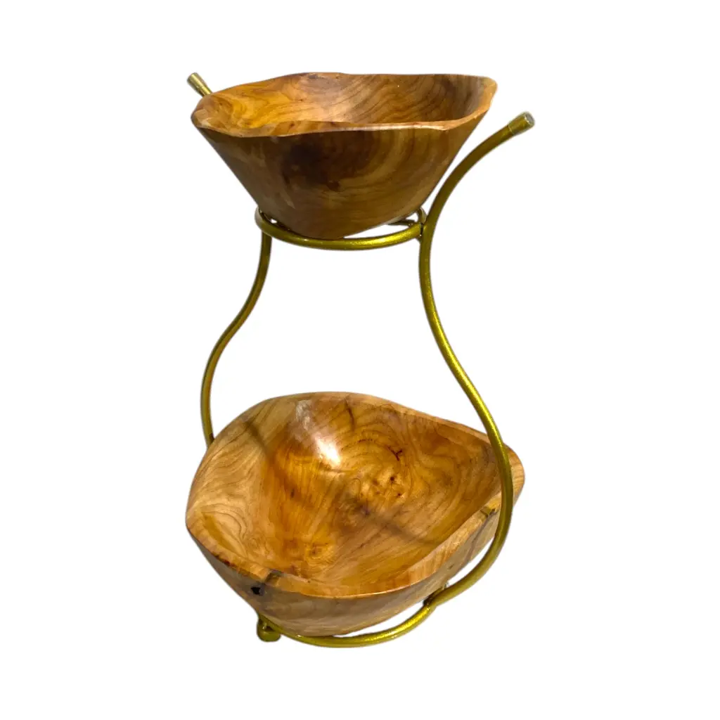Base de Madera dos pisos con hierro dorado. 25x26x40cm