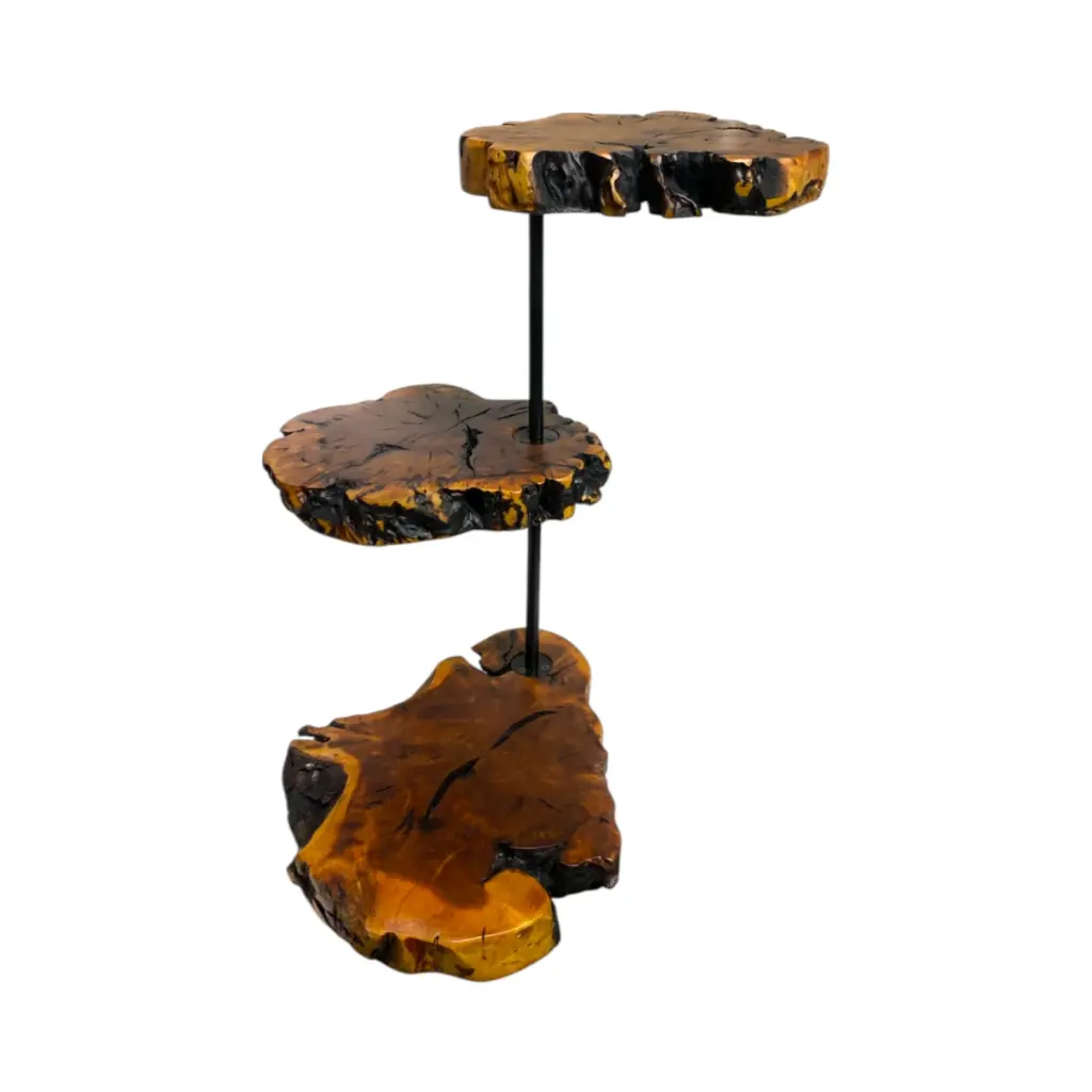 Base de Troncos de Madera 3 pisos con hierro. 34x27x50cm 