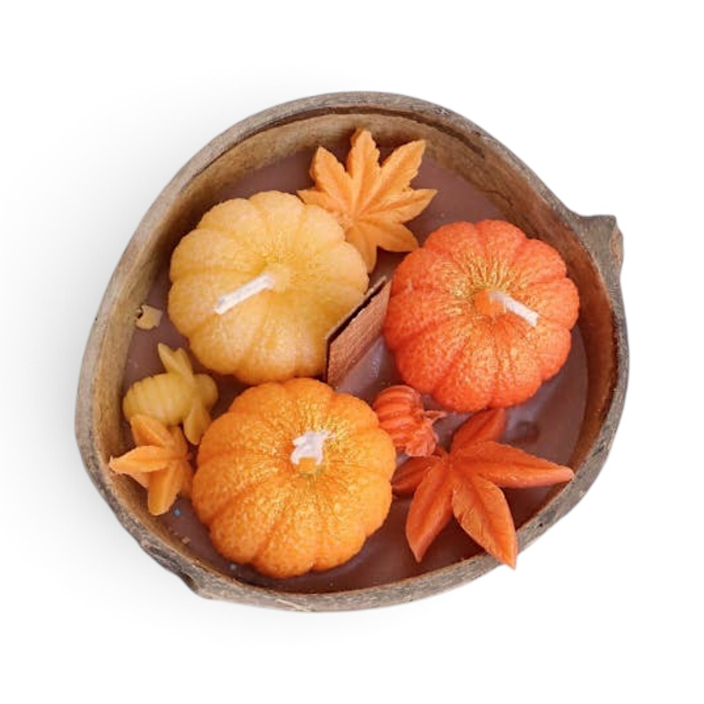 Vela Calabaza en candelabro de coco, 11x12x6cm