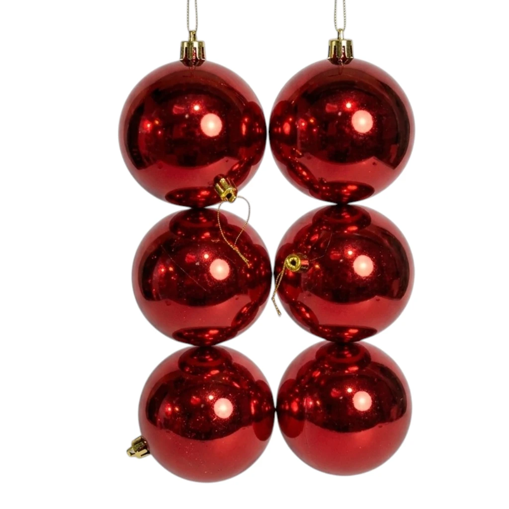 Esfera navideña roja 10cm, set x 6pz. Ref:IC01-126698-15