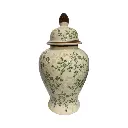 Jarrón Tibor de Cerámica Beige/Verde Musgo. Ø22cm x 40cm 