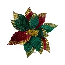 Flor navideña verde con rojo de terciopelo. Ref:ES29984 (Ø30cm/L30cm)